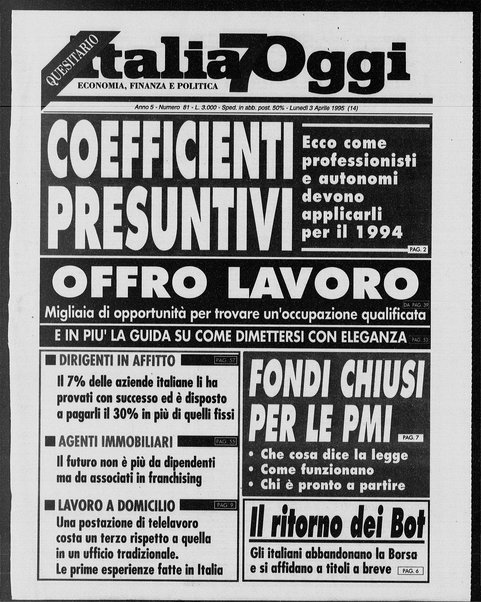 Italia oggi : quotidiano di economia finanza e politica